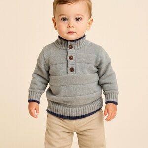 Janie and Jack Boys Textured Henley Sweater Gray Preppy Knit 12-18 Months💚